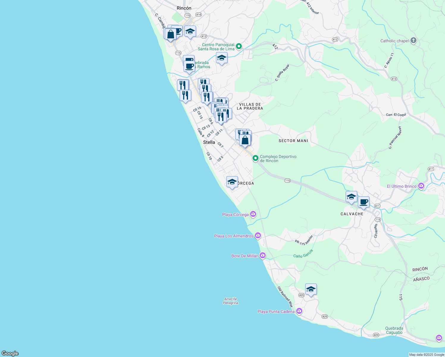 map of restaurants, bars, coffee shops, grocery stores, and more near in Stella