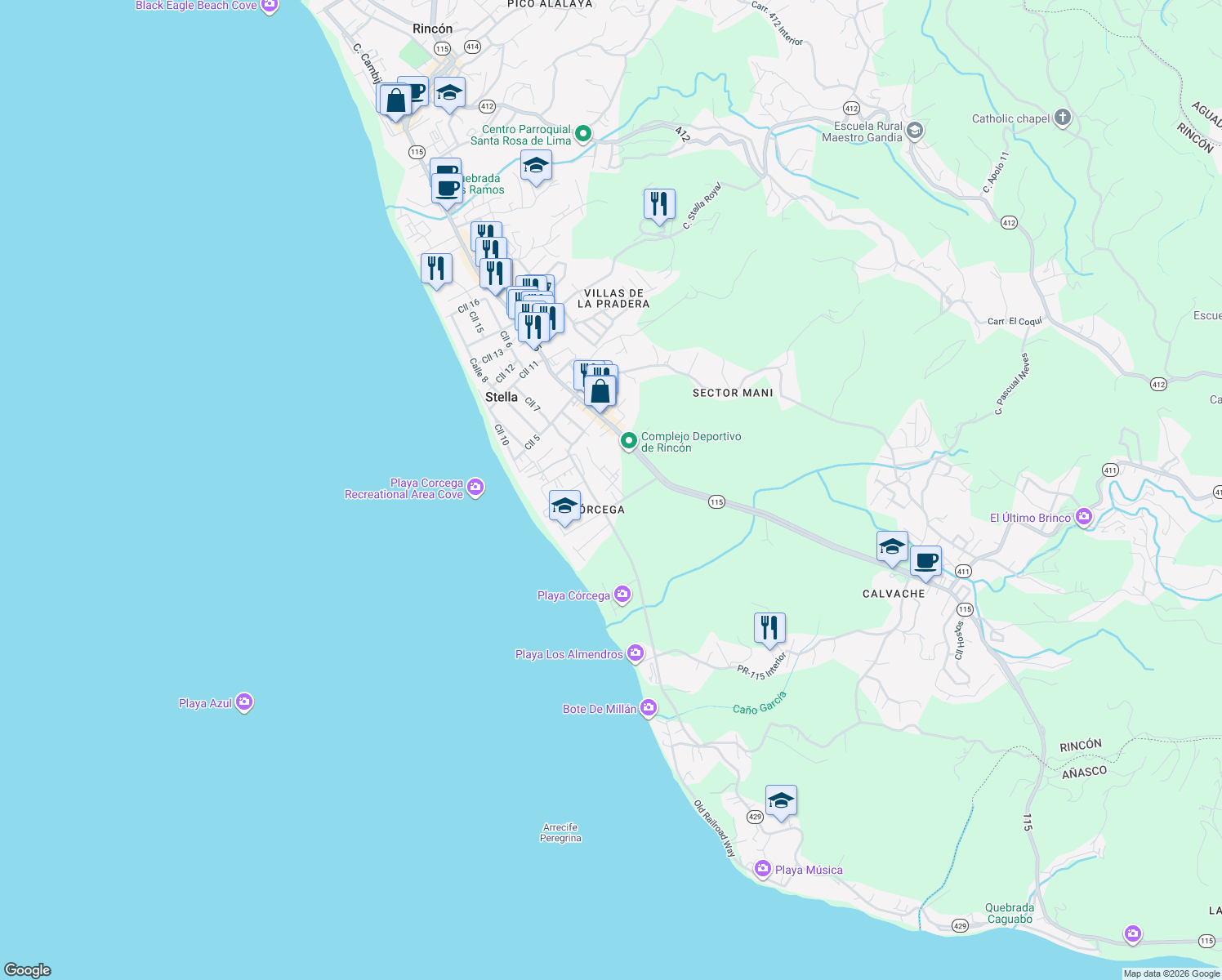 map of restaurants, bars, coffee shops, grocery stores, and more near in Stella