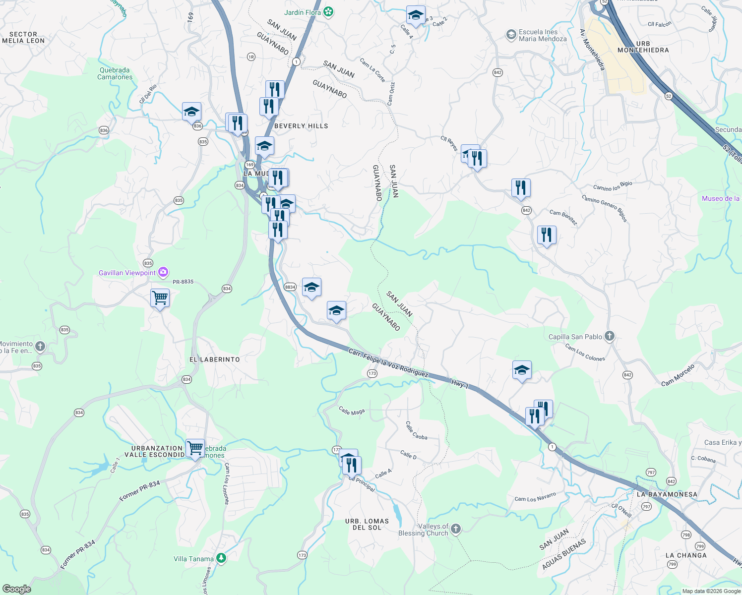 map of restaurants, bars, coffee shops, grocery stores, and more near in San Juan