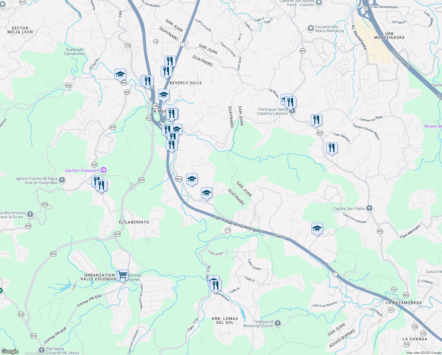 map of restaurants, bars, coffee shops, grocery stores, and more near in Río