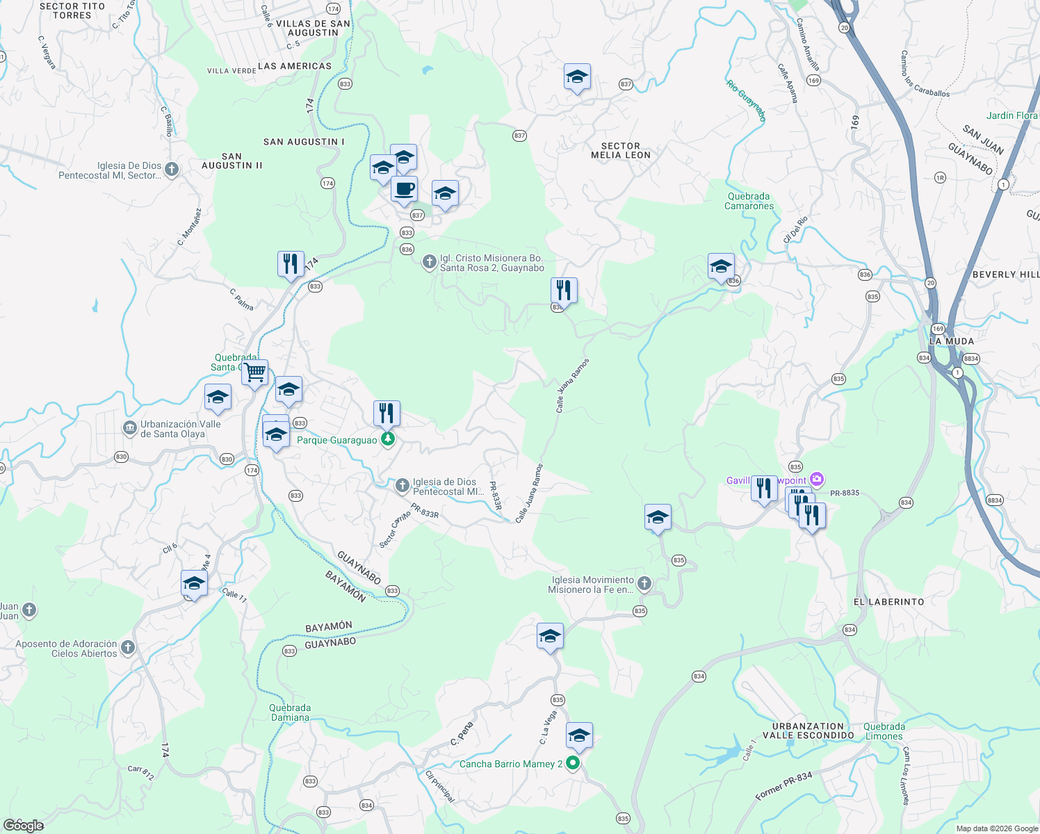 map of restaurants, bars, coffee shops, grocery stores, and more near in Guaynabo
