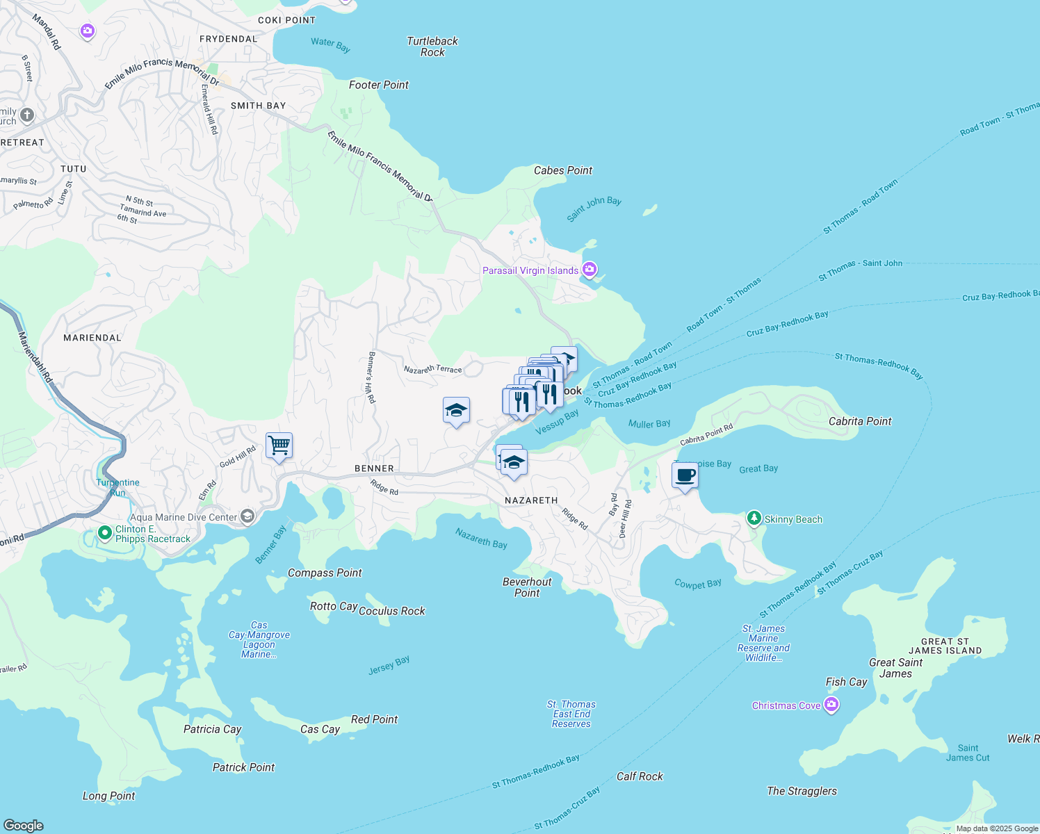 map of restaurants, bars, coffee shops, grocery stores, and more near in East End