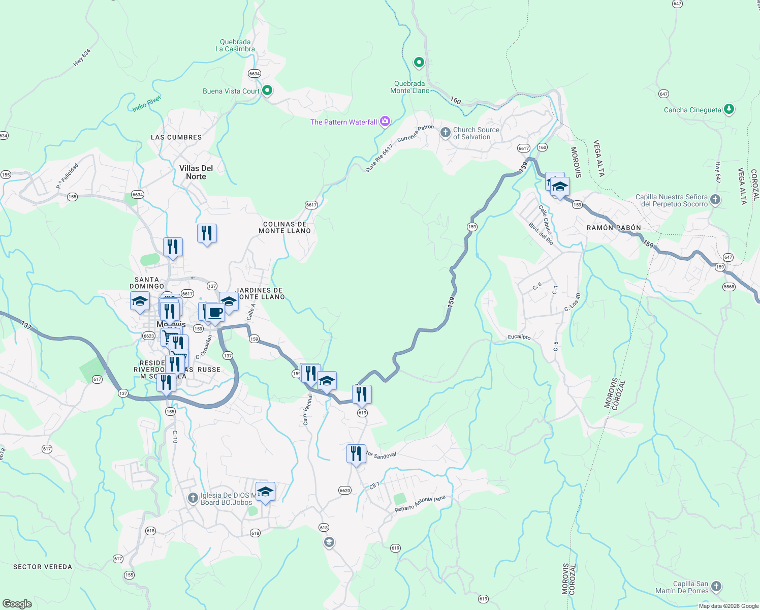 map of restaurants, bars, coffee shops, grocery stores, and more near in Morovis
