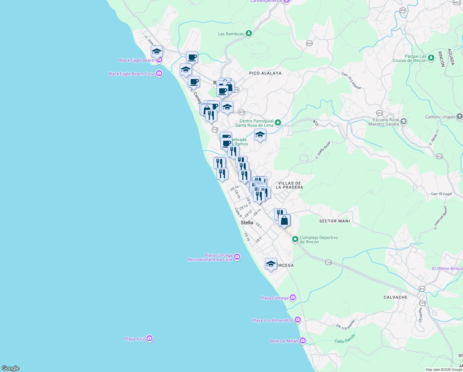 map of restaurants, bars, coffee shops, grocery stores, and more near in Stella