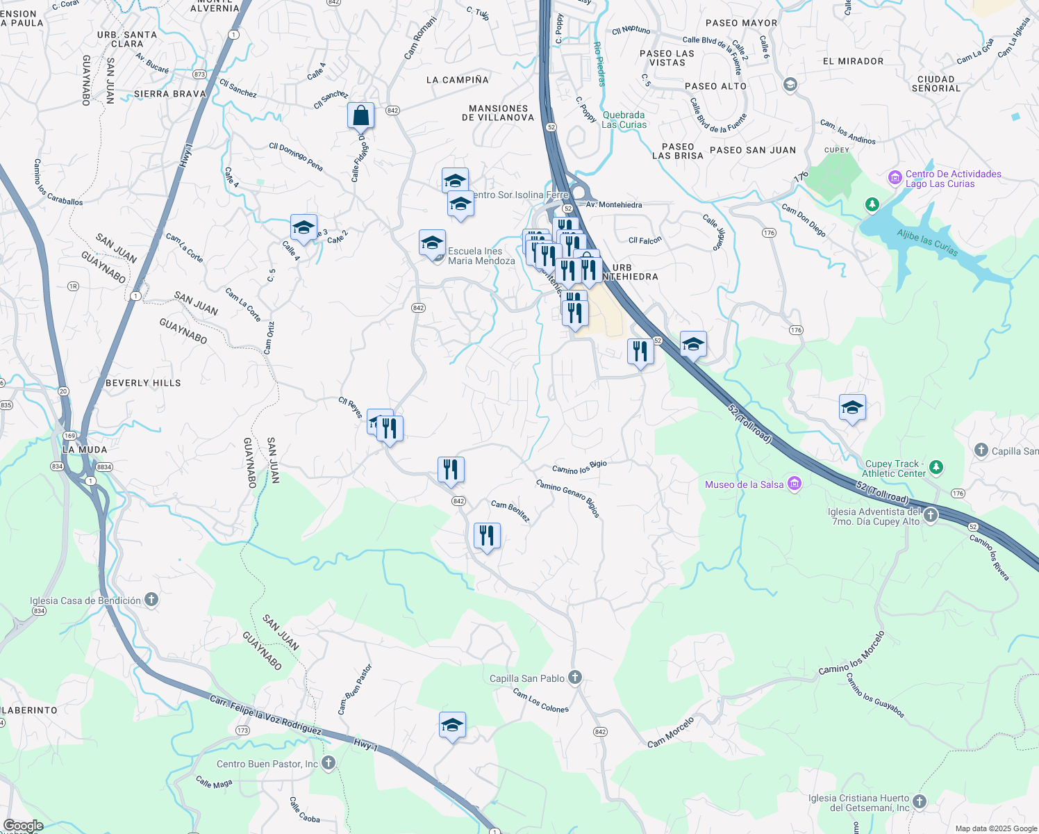 map of restaurants, bars, coffee shops, grocery stores, and more near in San Juan