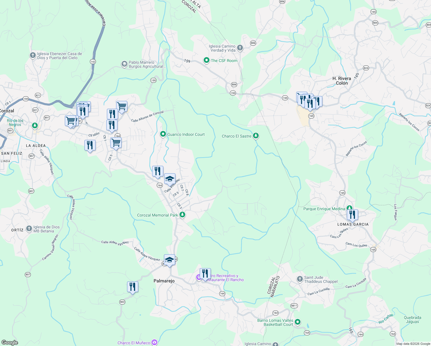 map of restaurants, bars, coffee shops, grocery stores, and more near in Corozal