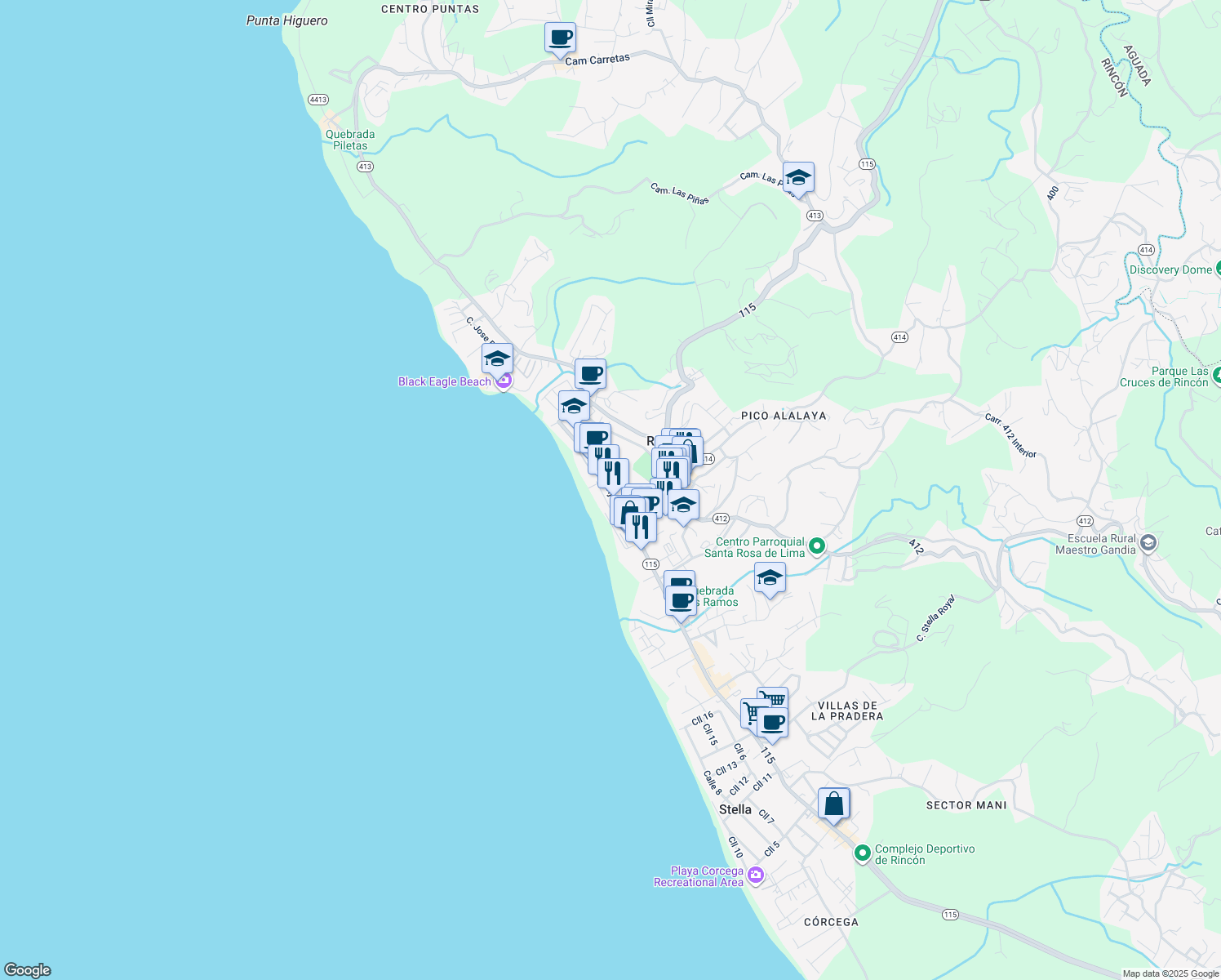 map of restaurants, bars, coffee shops, grocery stores, and more near 2 Calle Antiguo Club Nautico in Aguada