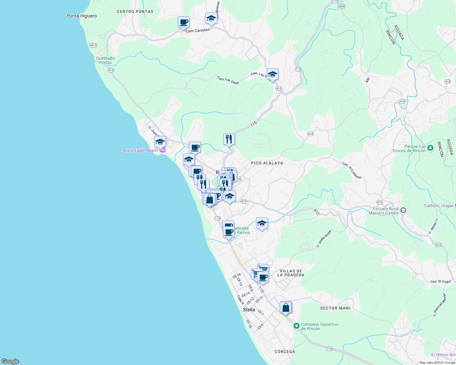 map of restaurants, bars, coffee shops, grocery stores, and more near 2-8 Calle Progreso in Aguada