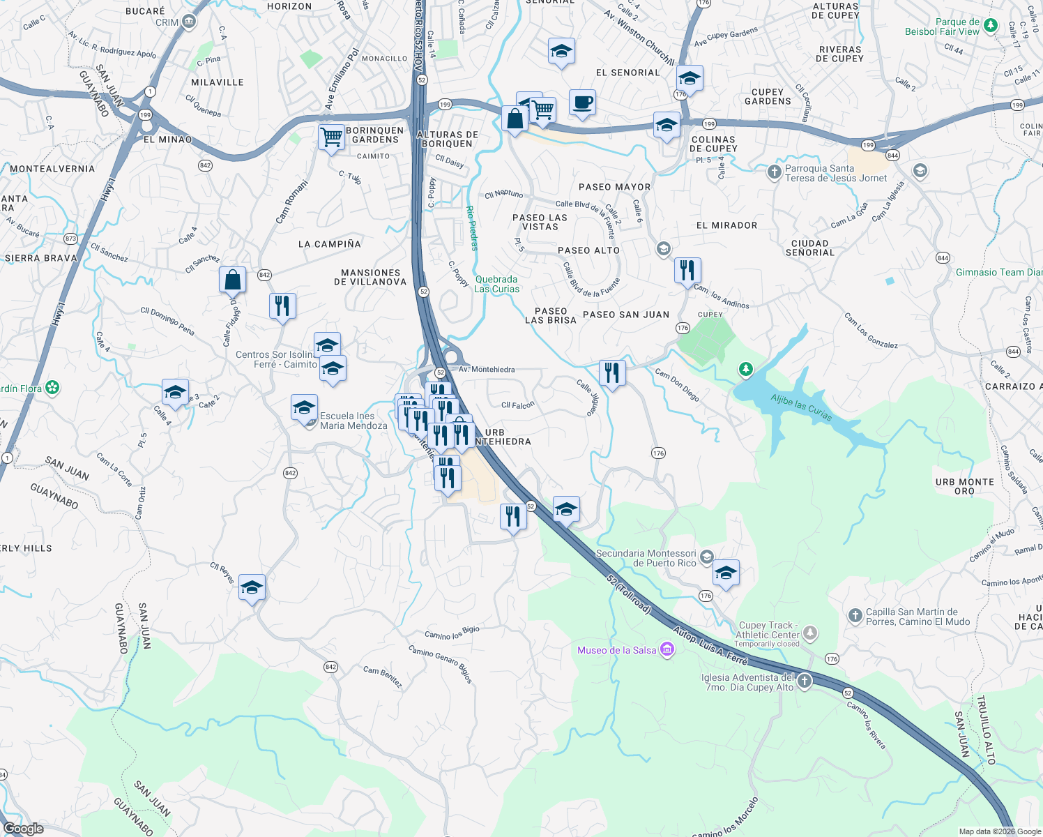 map of restaurants, bars, coffee shops, grocery stores, and more near Calle Pitirre in San Juan