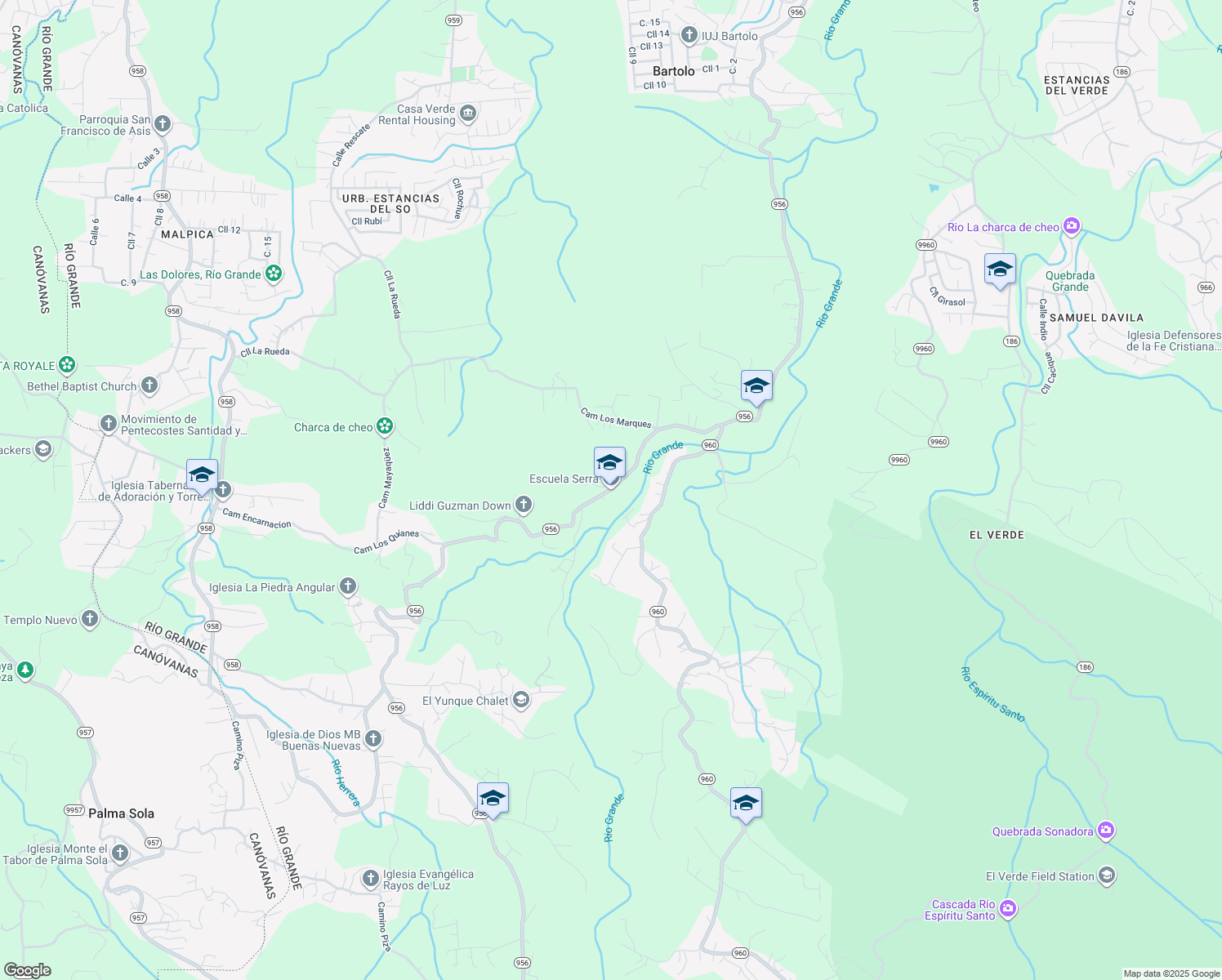 map of restaurants, bars, coffee shops, grocery stores, and more near Puerto Rico 956 in Rio Grande