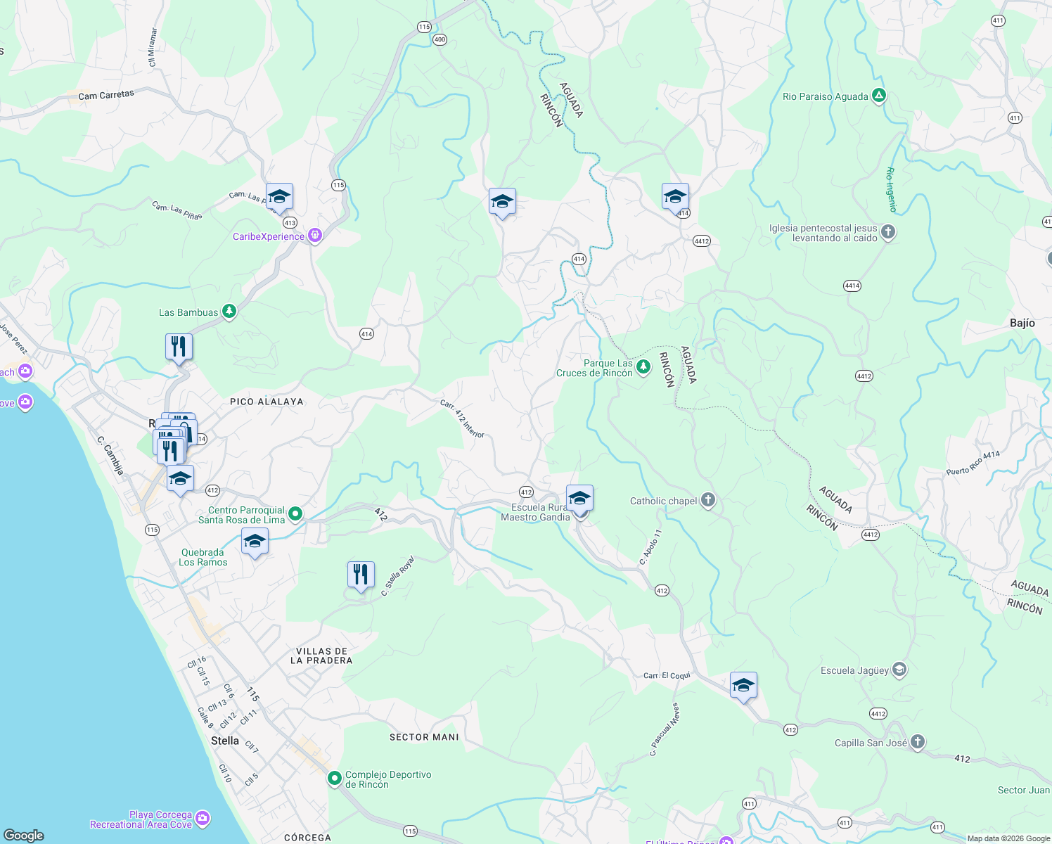 map of restaurants, bars, coffee shops, grocery stores, and more near in Rincon