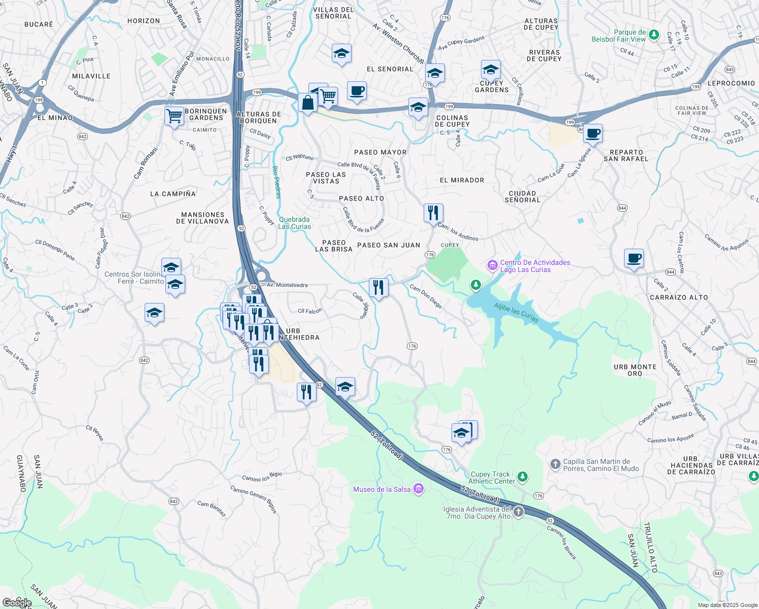 map of restaurants, bars, coffee shops, grocery stores, and more near in San Juan