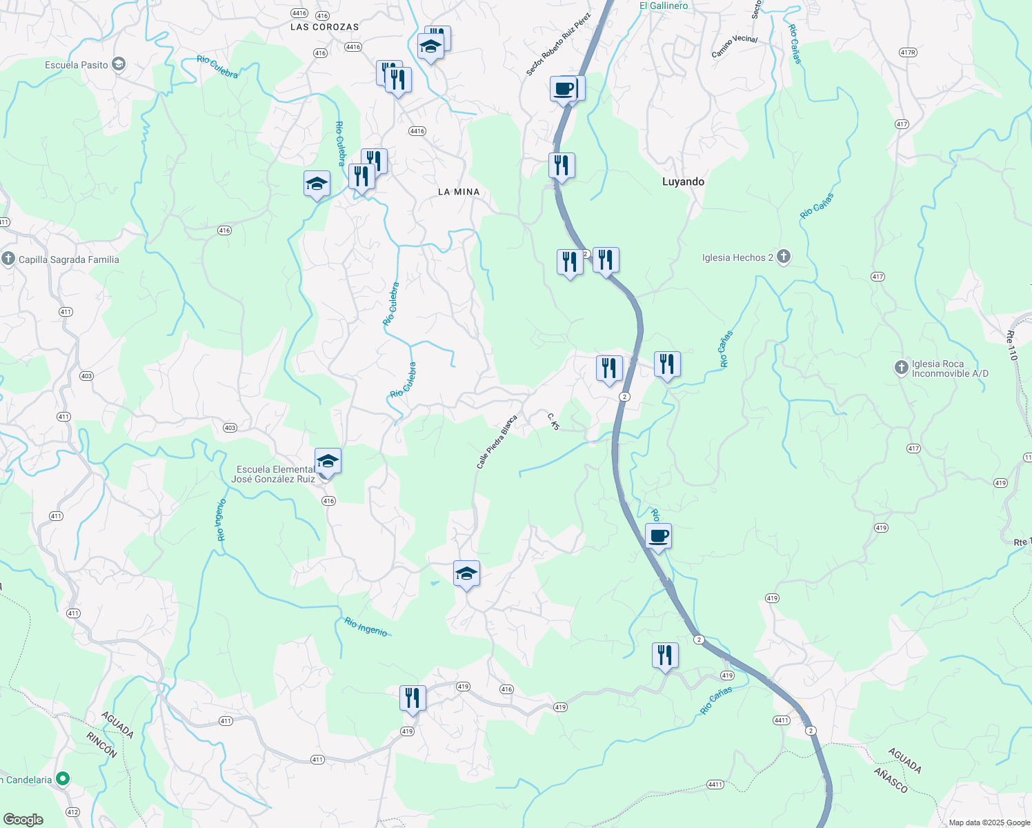 map of restaurants, bars, coffee shops, grocery stores, and more near in Lagunas