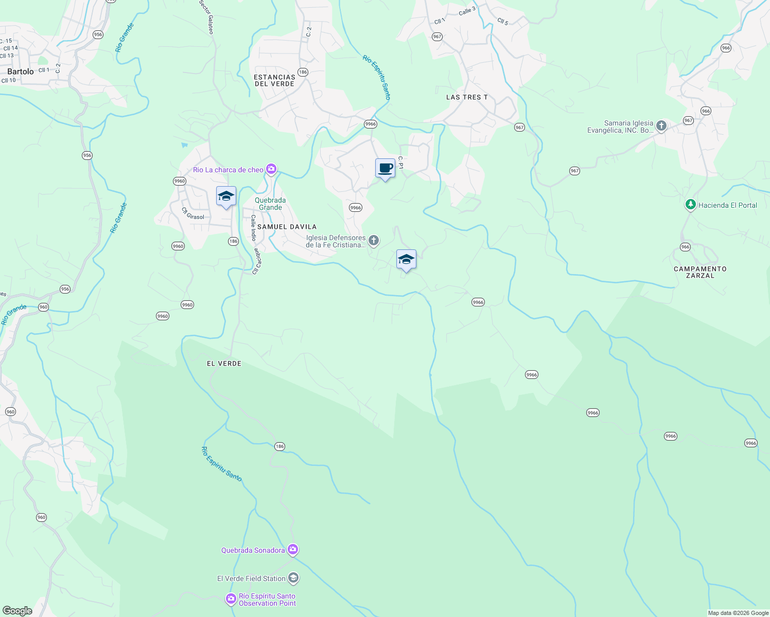 map of restaurants, bars, coffee shops, grocery stores, and more near Puerto Rico 9966 in Rio Grande