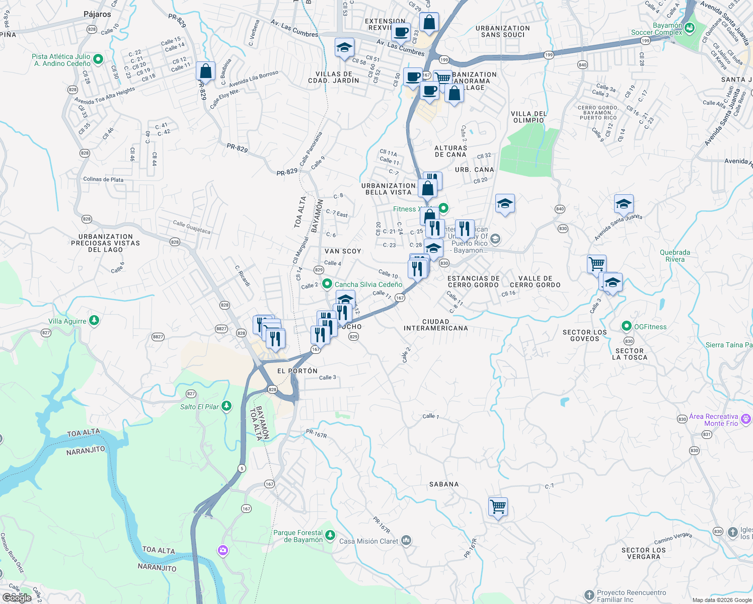 map of restaurants, bars, coffee shops, grocery stores, and more near in Buena Vista