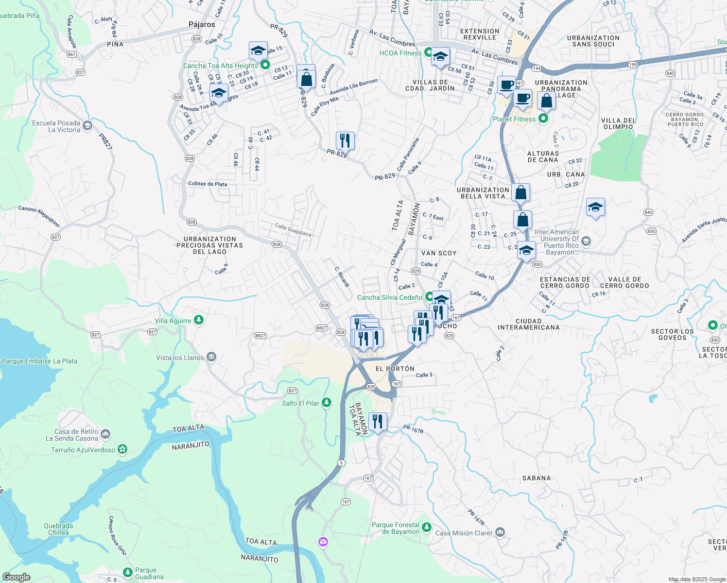 map of restaurants, bars, coffee shops, grocery stores, and more near Calle San Francisco in Ortíz