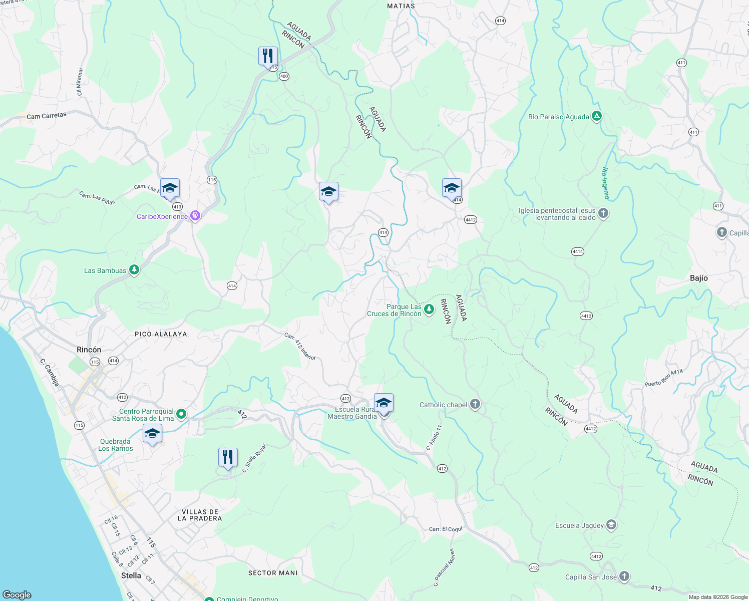 map of restaurants, bars, coffee shops, grocery stores, and more near in Rincon