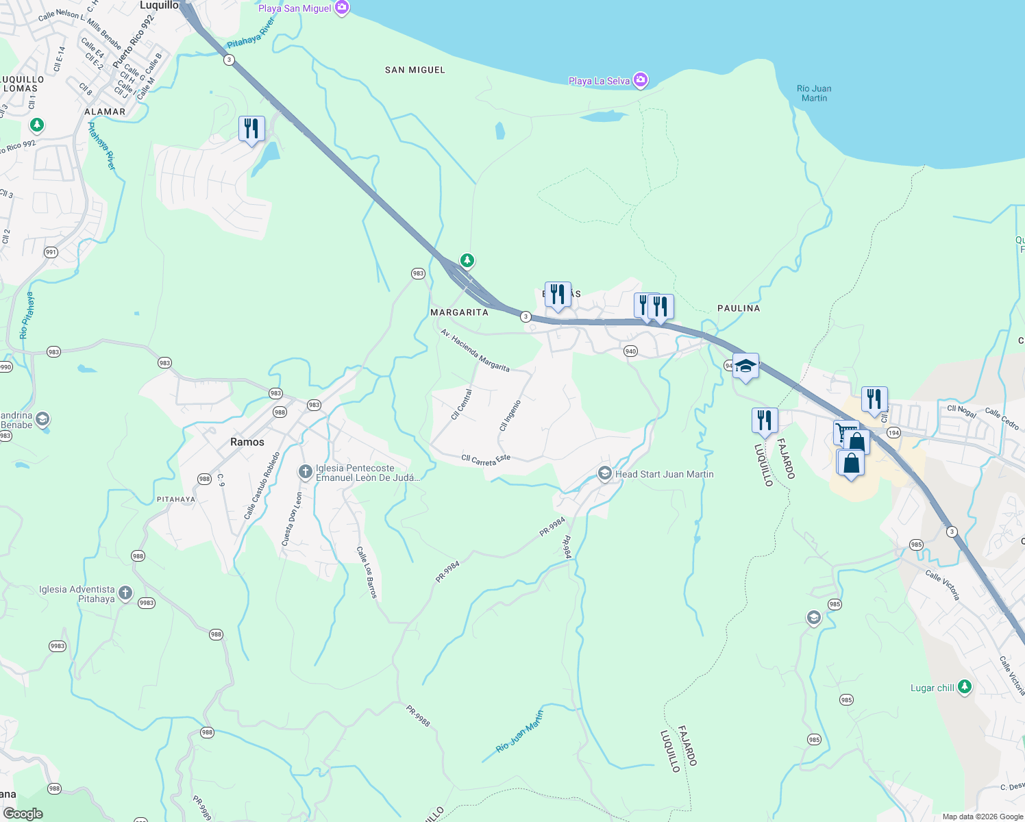 map of restaurants, bars, coffee shops, grocery stores, and more near Calle Ingenio in Pitahaya
