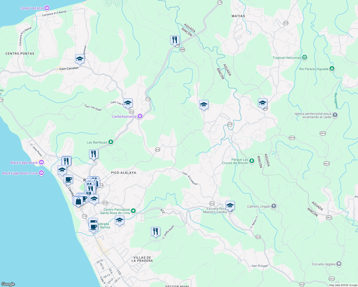 map of restaurants, bars, coffee shops, grocery stores, and more near in Rincón