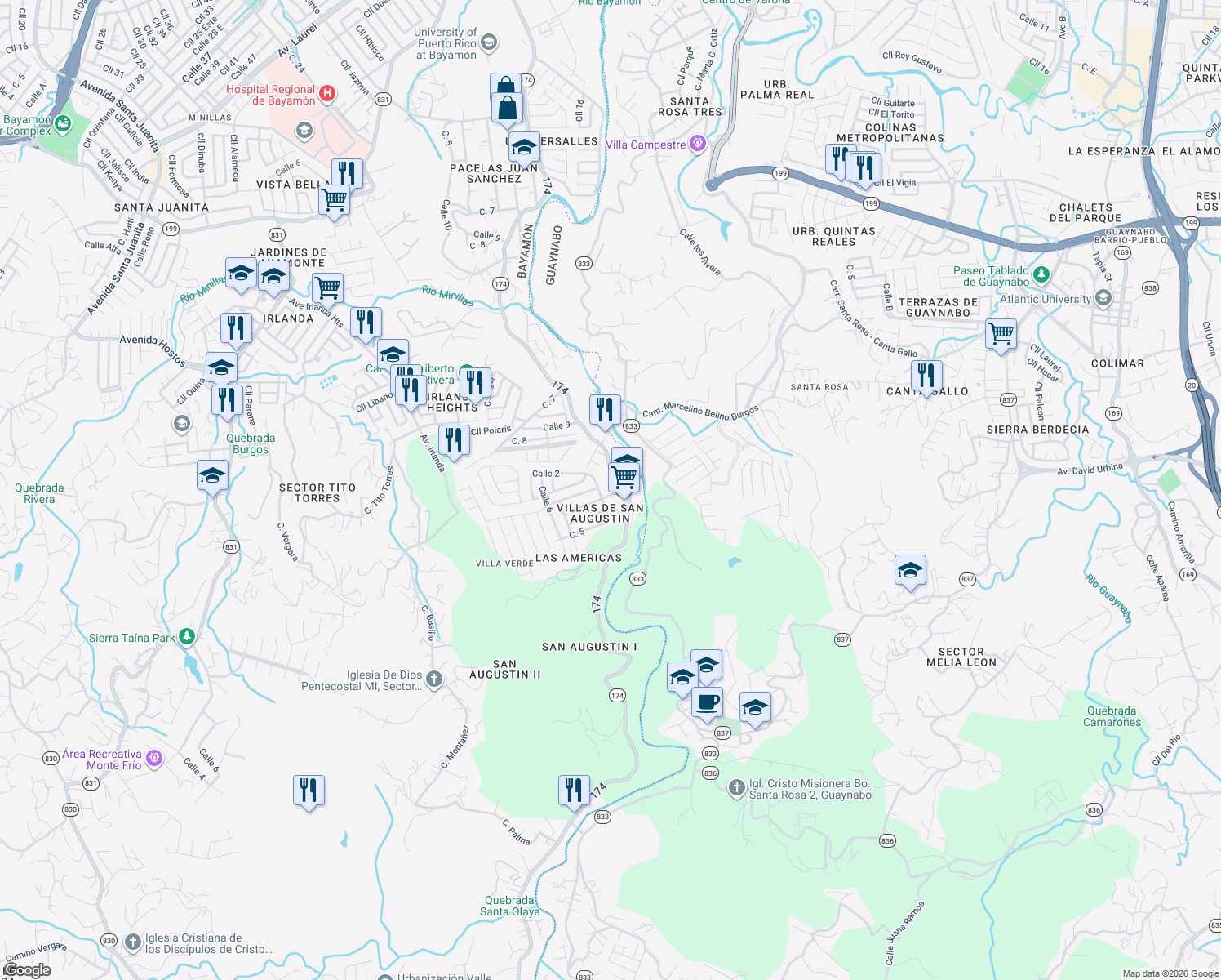 map of restaurants, bars, coffee shops, grocery stores, and more near in Bayamón
