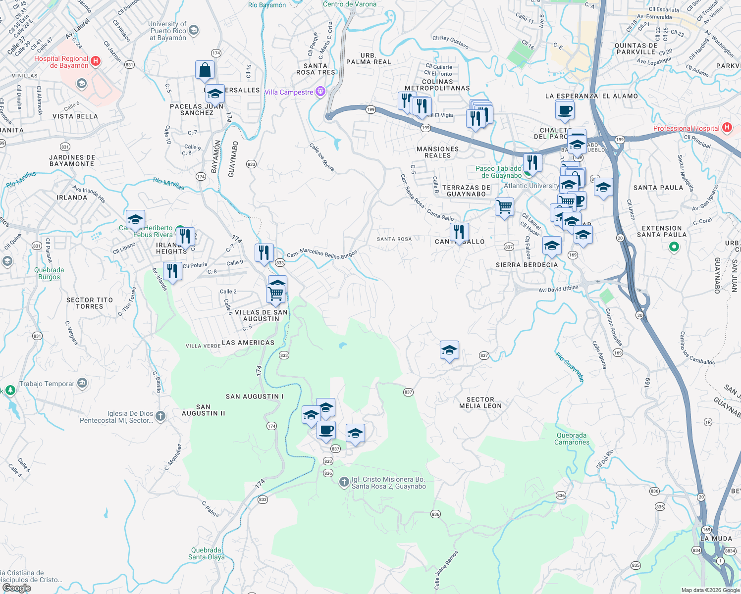 map of restaurants, bars, coffee shops, grocery stores, and more near 171 Calle Agate in Guaynabo