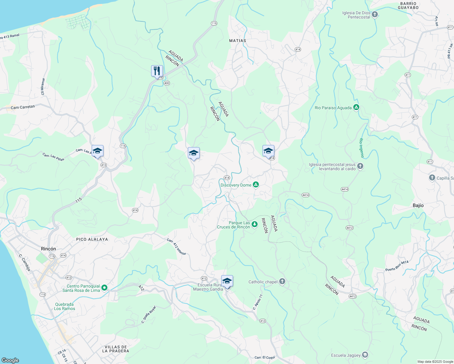 map of restaurants, bars, coffee shops, grocery stores, and more near in Rincon