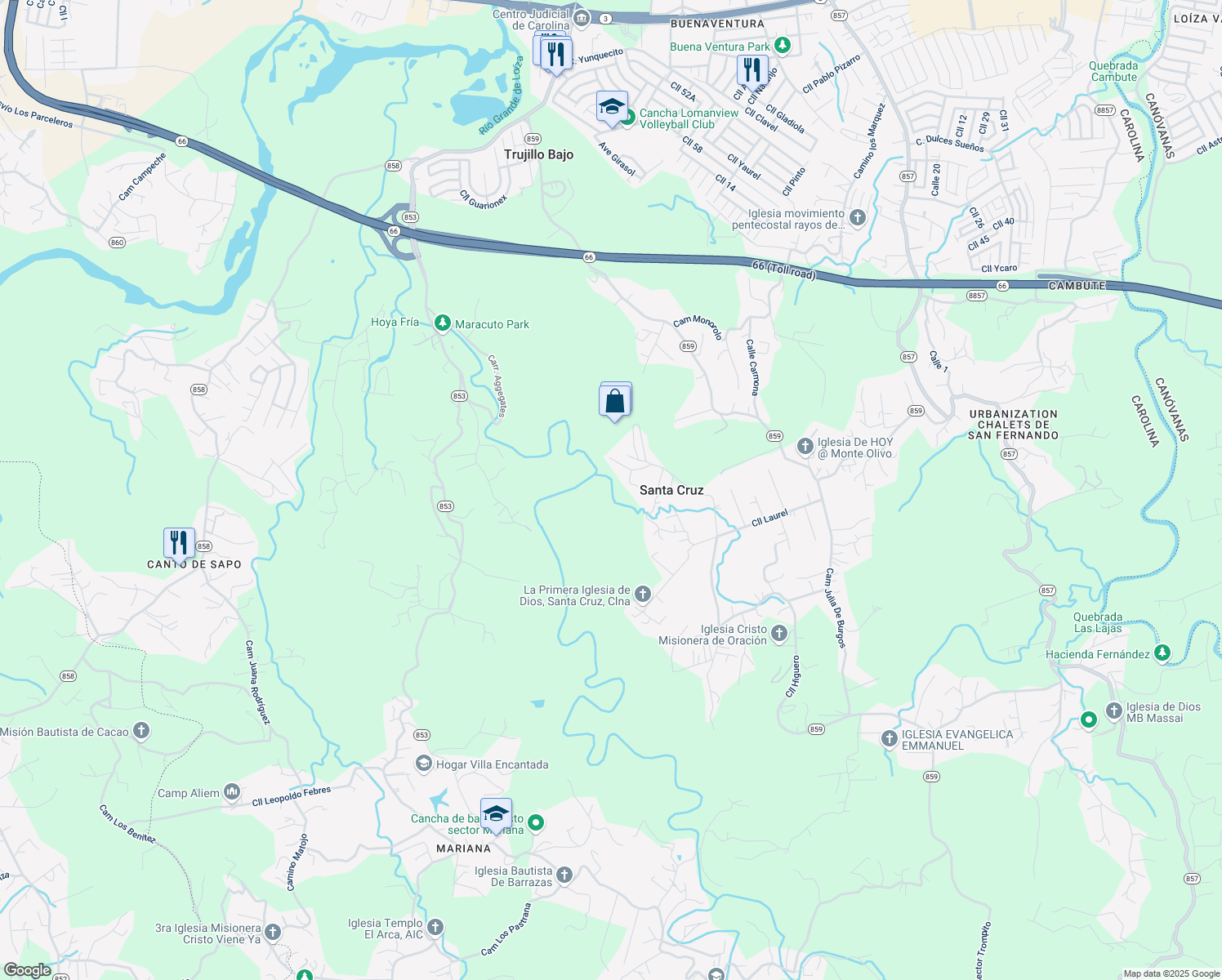 map of restaurants, bars, coffee shops, grocery stores, and more near Carr Jobo in Carolina