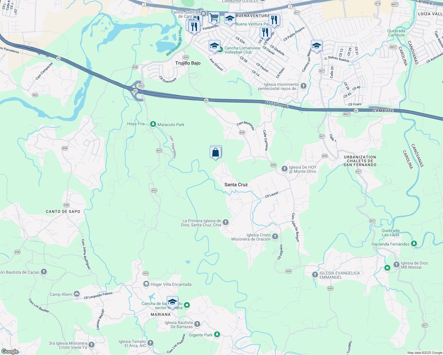 map of restaurants, bars, coffee shops, grocery stores, and more near Carr Jobo in Carolina