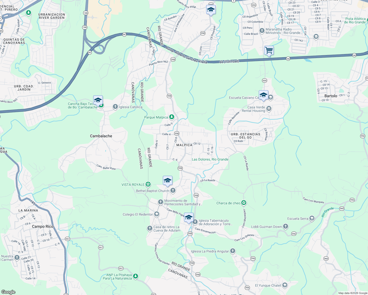 map of restaurants, bars, coffee shops, grocery stores, and more near in Río Grande