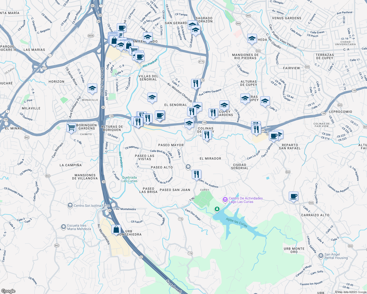map of restaurants, bars, coffee shops, grocery stores, and more near in San Juan