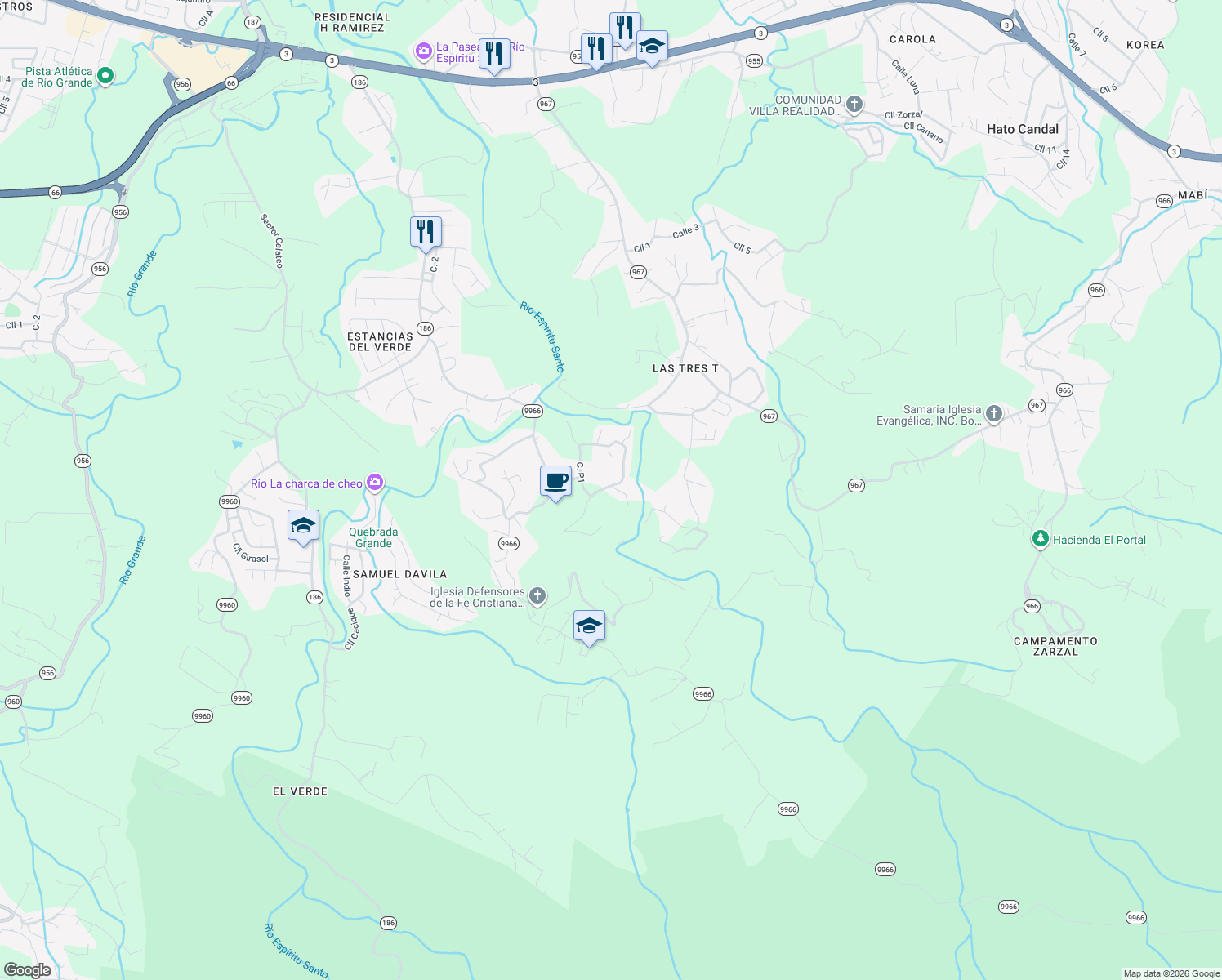 map of restaurants, bars, coffee shops, grocery stores, and more near in Hato Candal