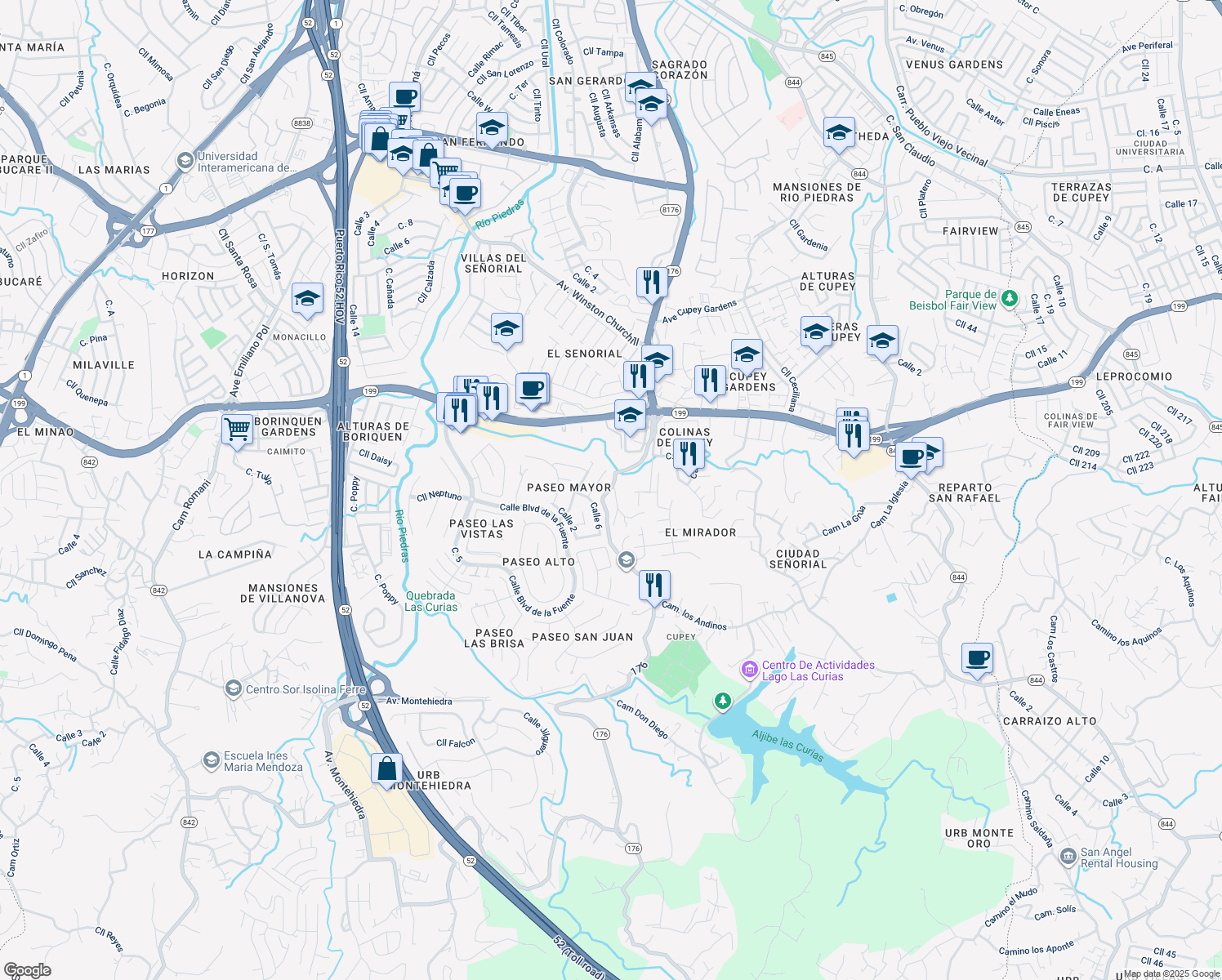 map of restaurants, bars, coffee shops, grocery stores, and more near in San Juan