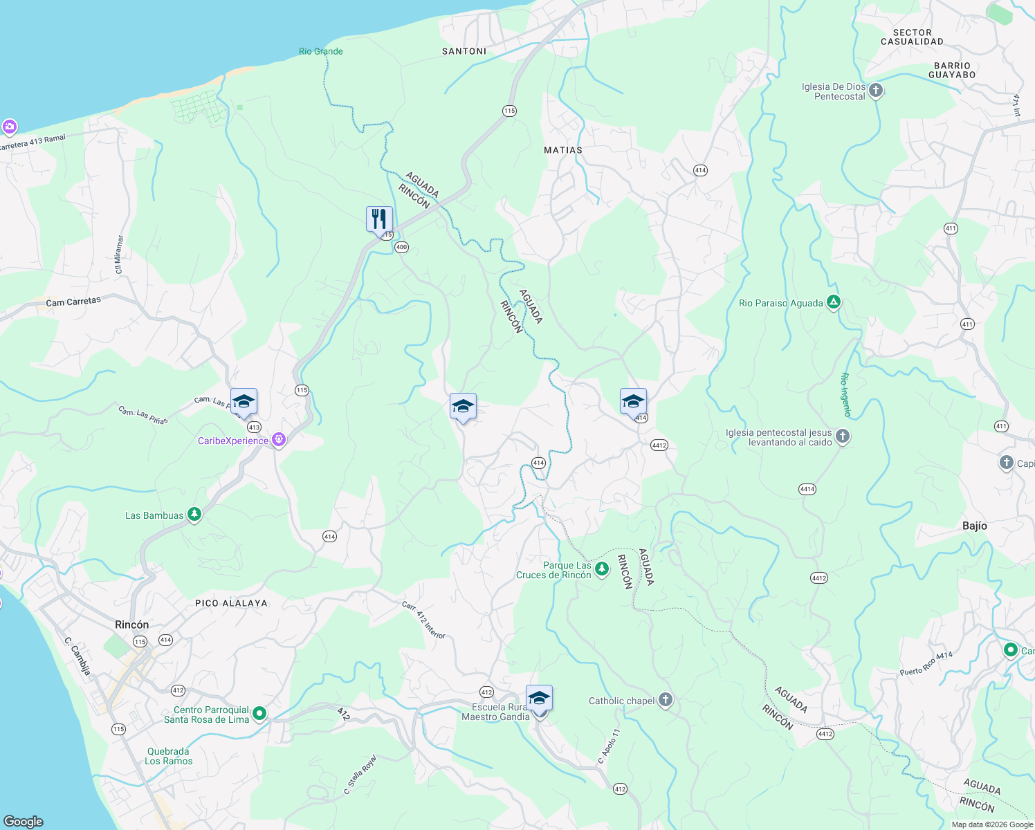 map of restaurants, bars, coffee shops, grocery stores, and more near in Rincon