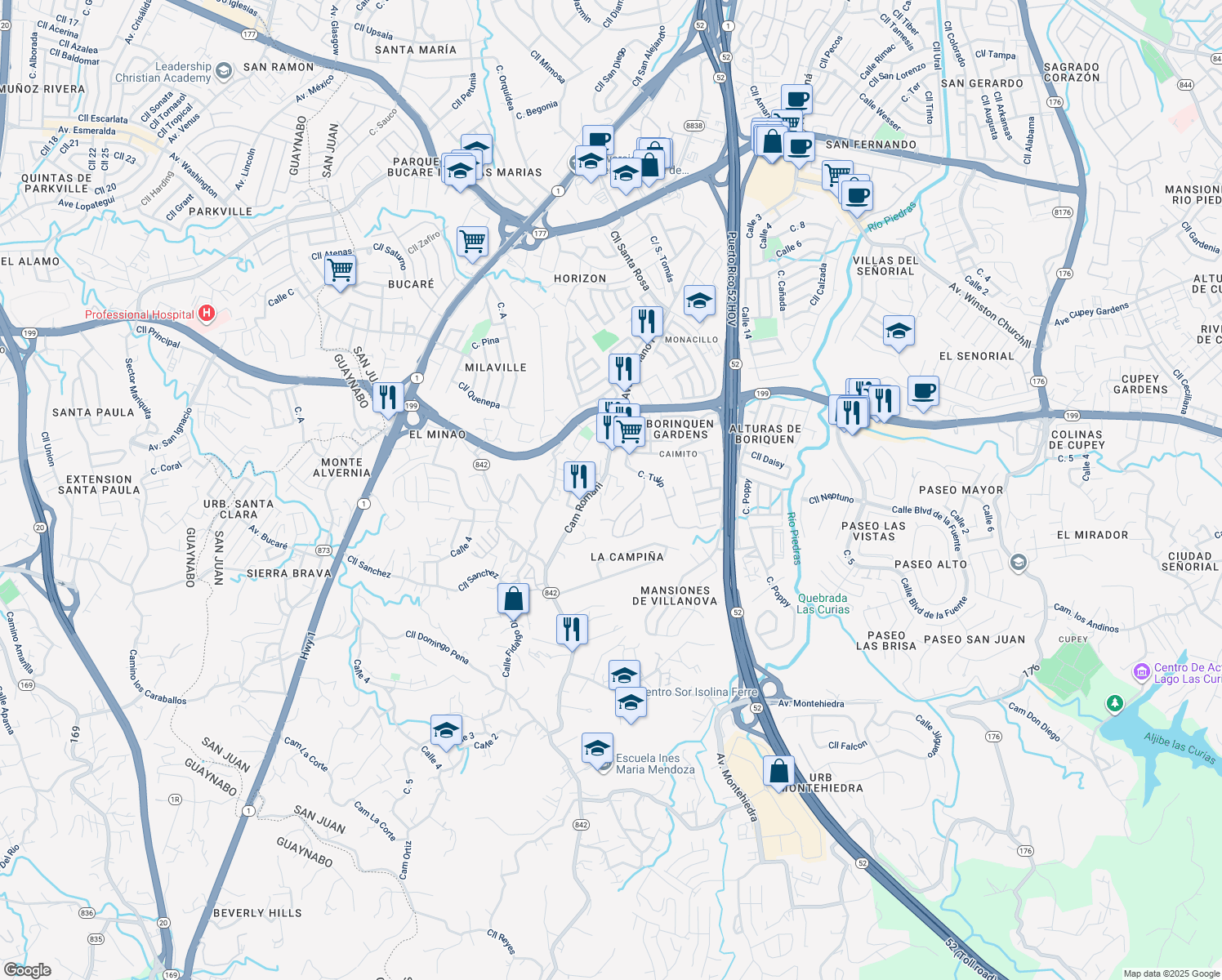 map of restaurants, bars, coffee shops, grocery stores, and more near Sec Emiliano Pol in San Juan