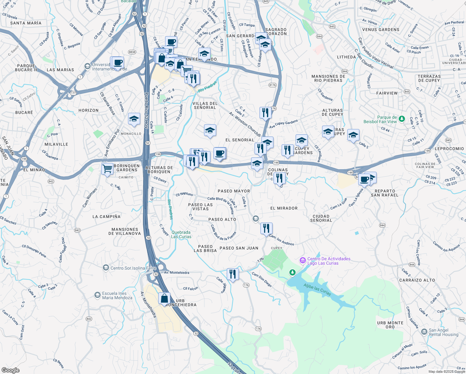 map of restaurants, bars, coffee shops, grocery stores, and more near in San Juan