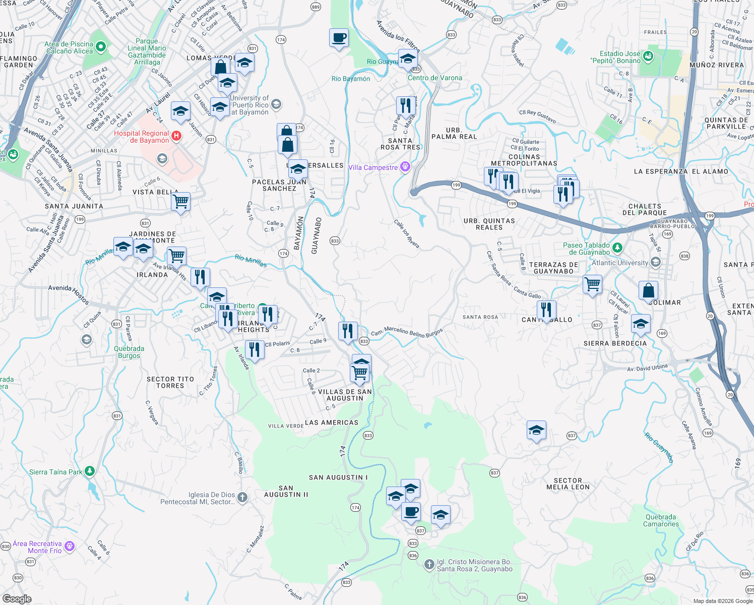 map of restaurants, bars, coffee shops, grocery stores, and more near in Guaynabo