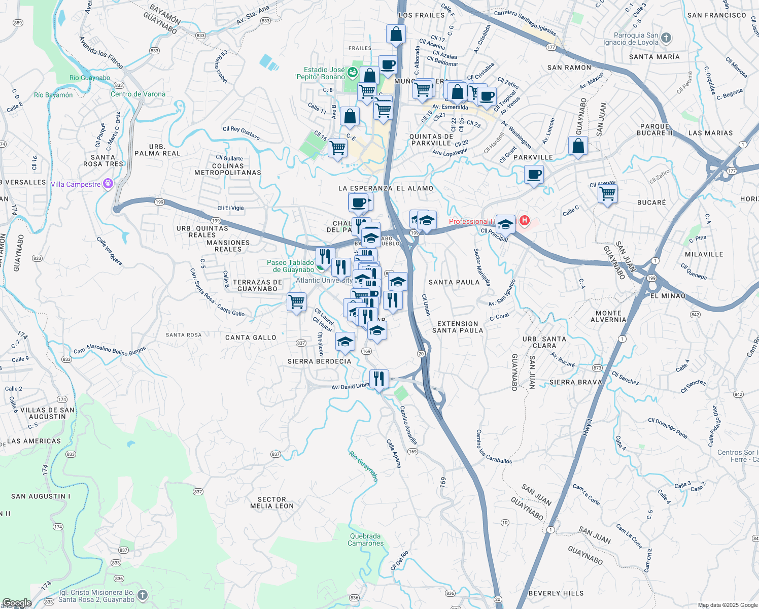 map of restaurants, bars, coffee shops, grocery stores, and more near Calle Ramon Murga Interior in Guaynabo