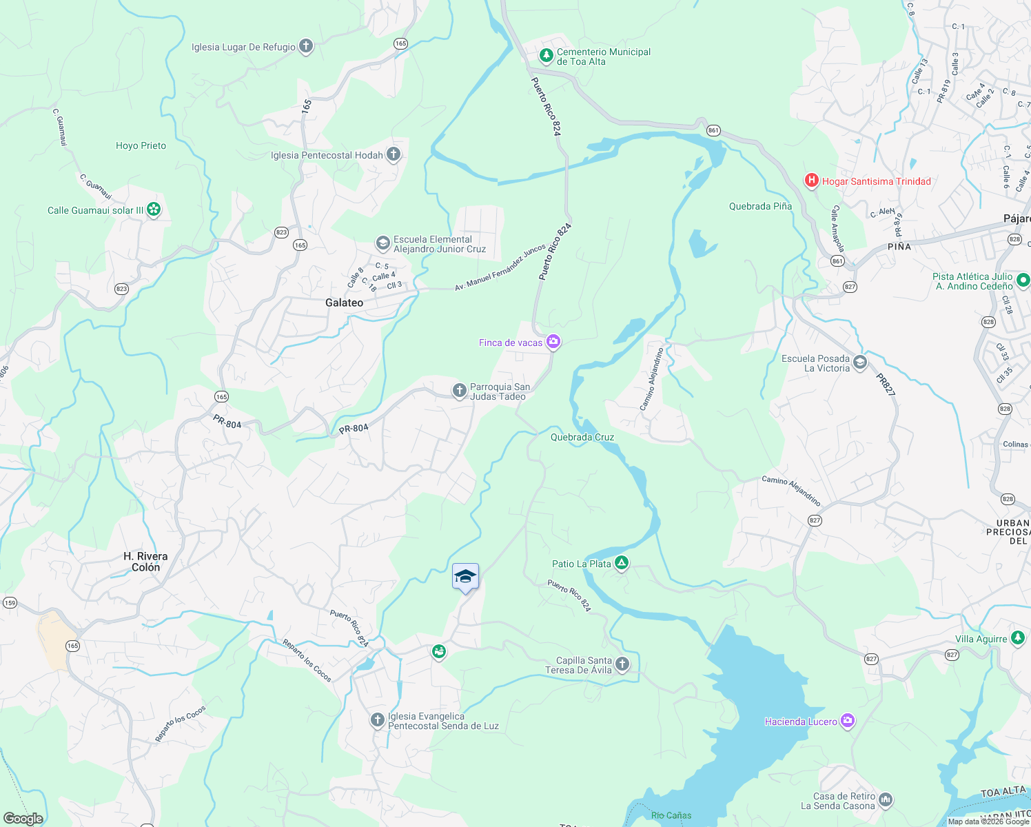 map of restaurants, bars, coffee shops, grocery stores, and more near Puerto Rico 824 in Toa Alta