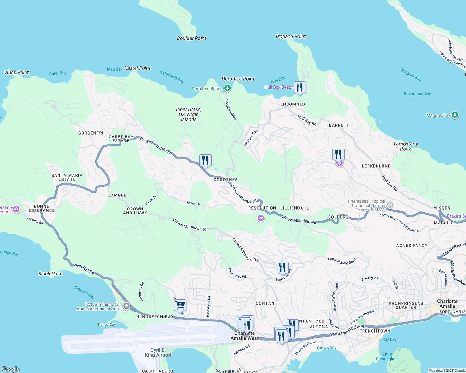 map of restaurants, bars, coffee shops, grocery stores, and more near Crown Mountain Road in Northside