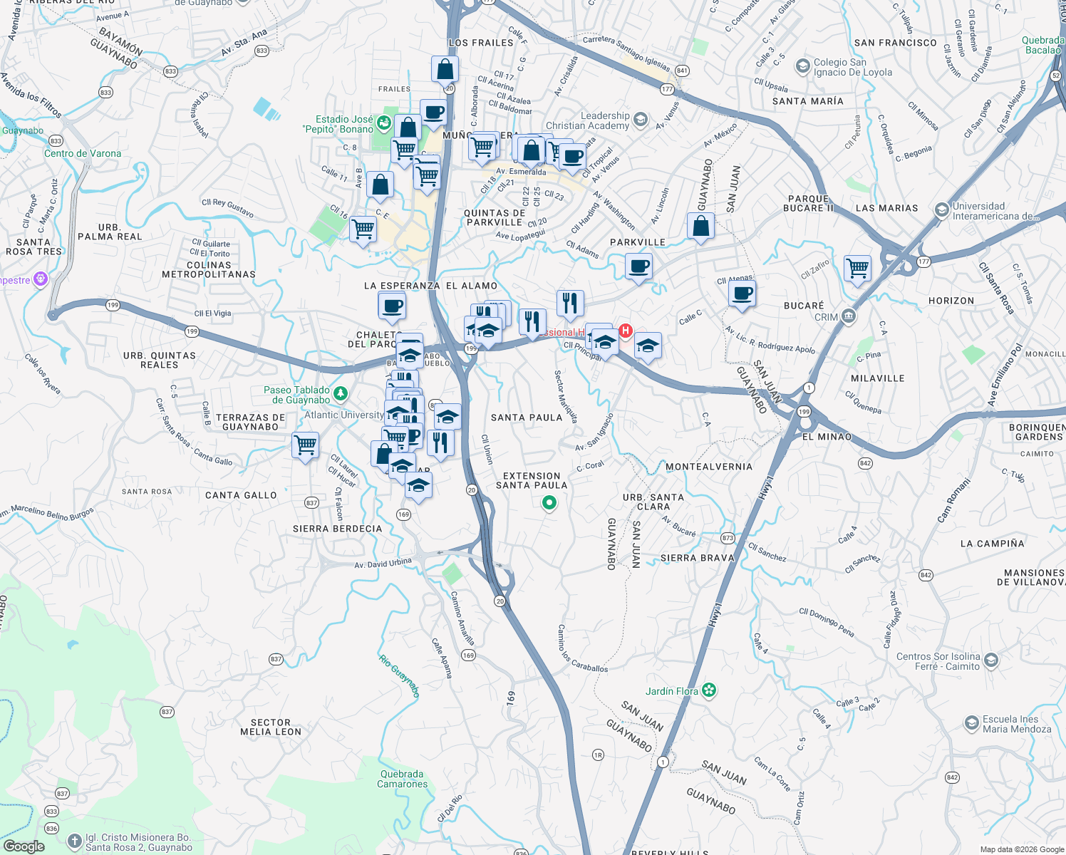 map of restaurants, bars, coffee shops, grocery stores, and more near 11 Calle Ingeniero Jaime Rodríguez in Guaynabo