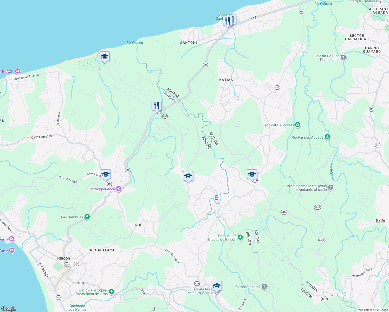 map of restaurants, bars, coffee shops, grocery stores, and more near in Rincon