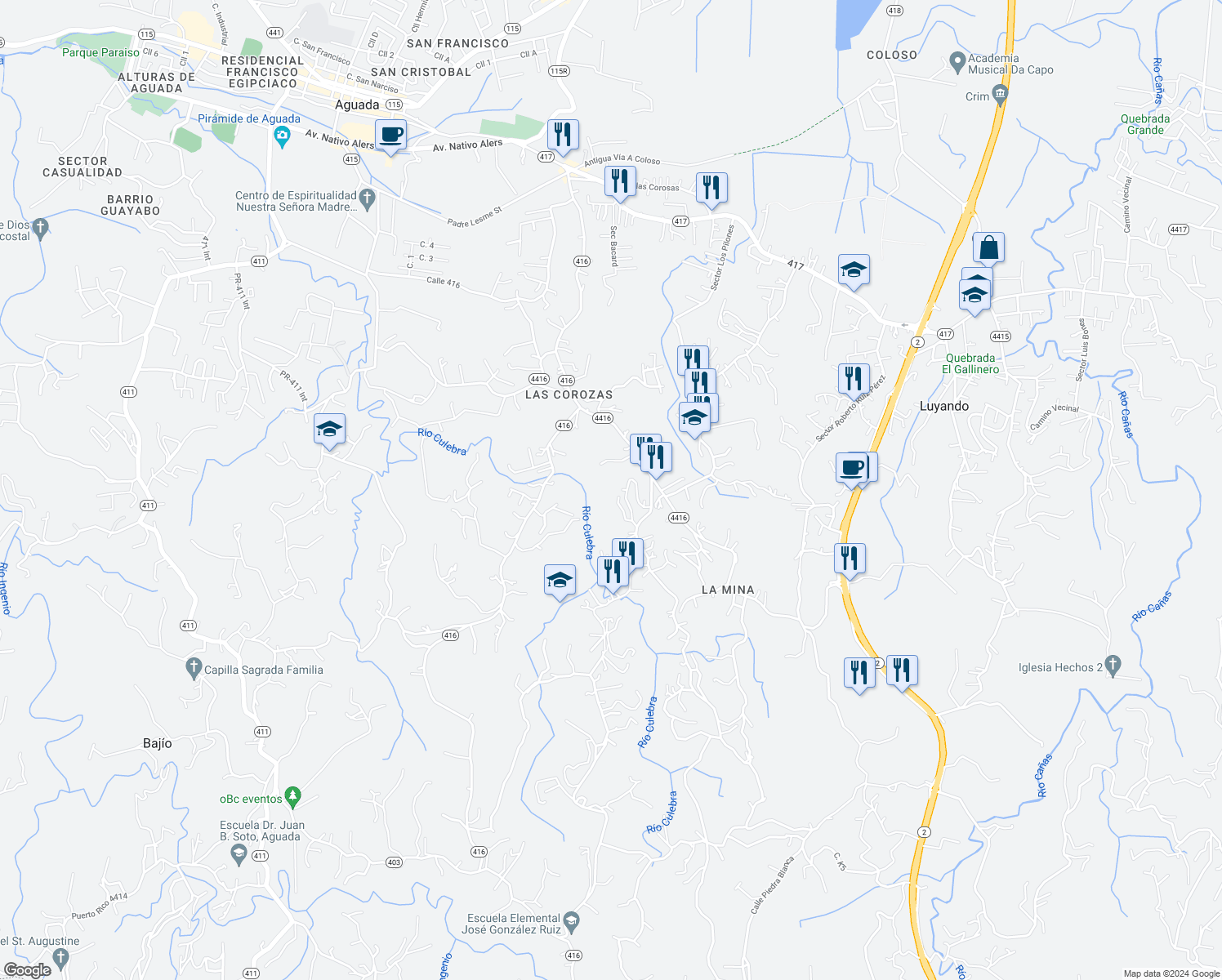 map of restaurants, bars, coffee shops, grocery stores, and more near in Aguada