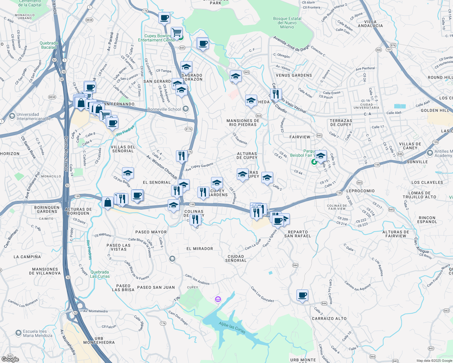 map of restaurants, bars, coffee shops, grocery stores, and more near Cll Ceciliana in San Juan