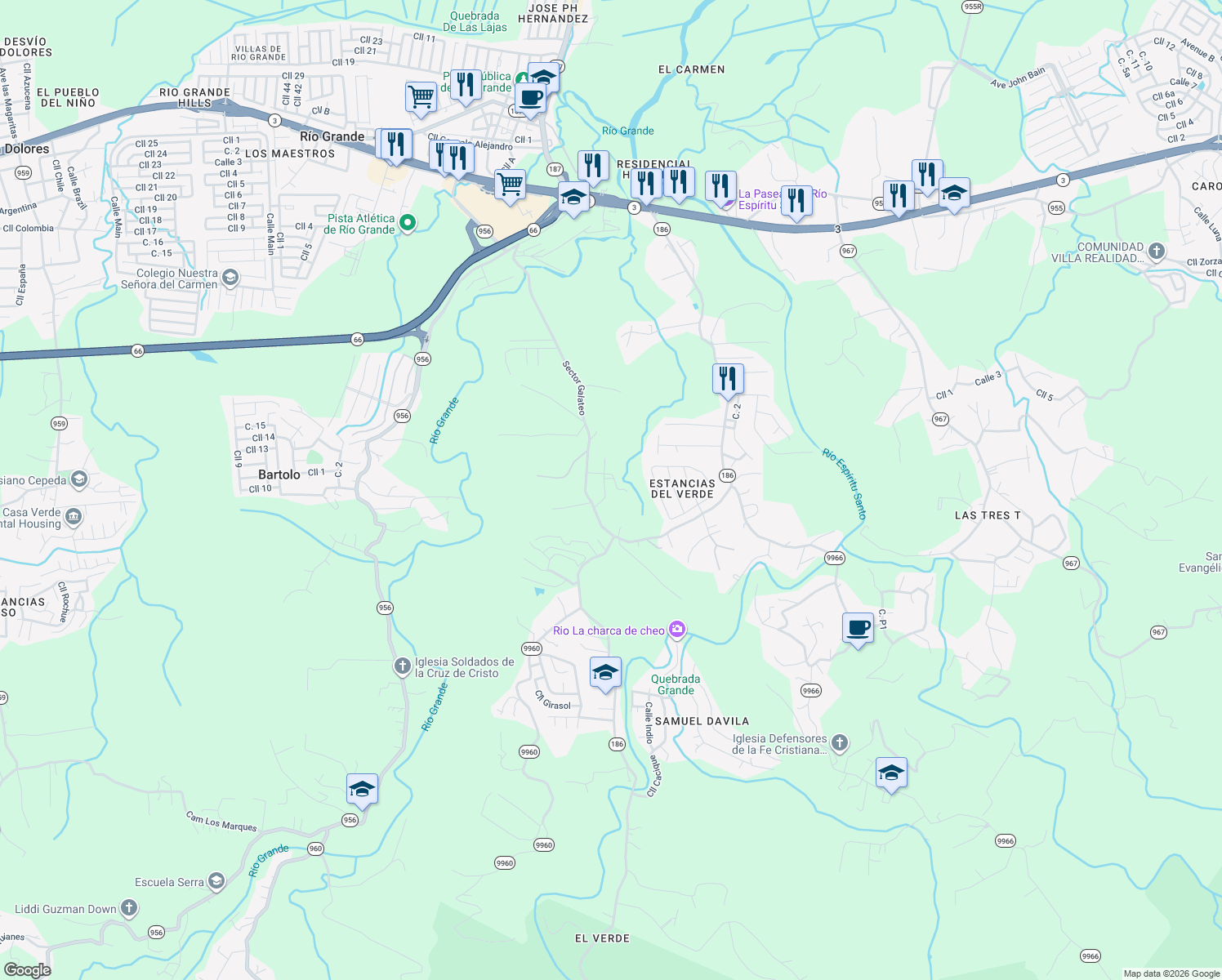 map of restaurants, bars, coffee shops, grocery stores, and more near Sector Galateo in Guzmán Abajo