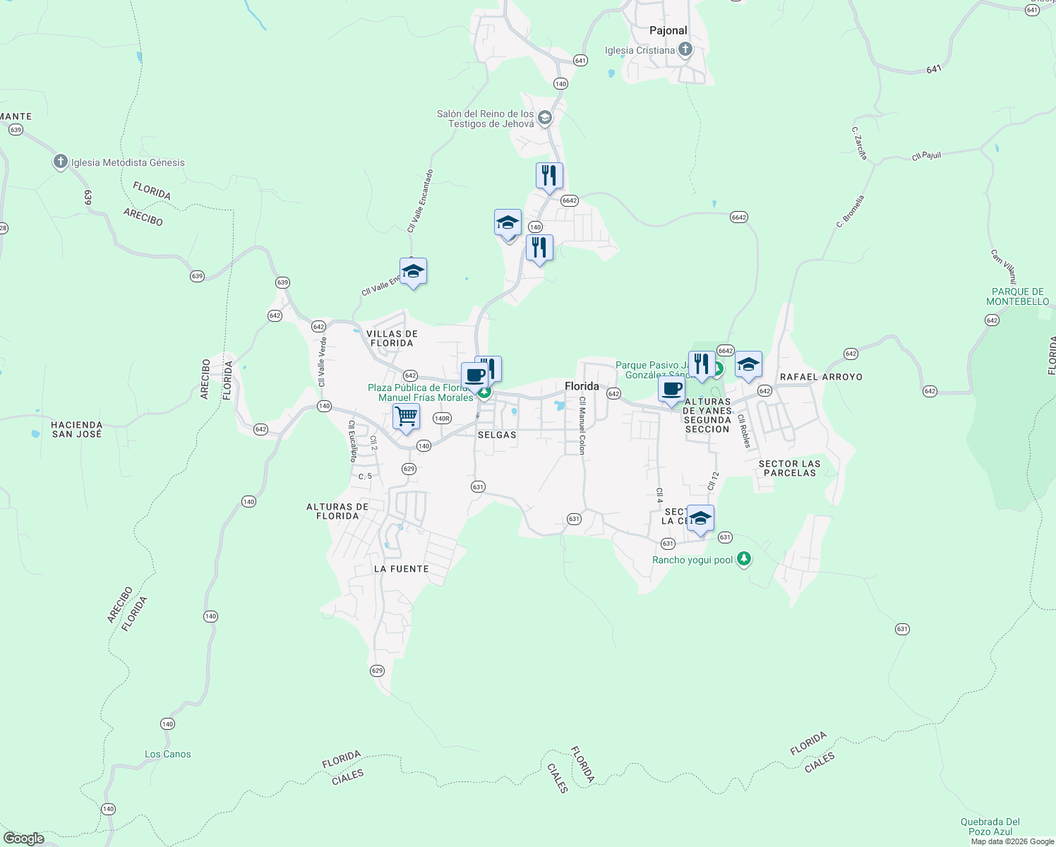 map of restaurants, bars, coffee shops, grocery stores, and more near 96 Calle David Lopez in Florida