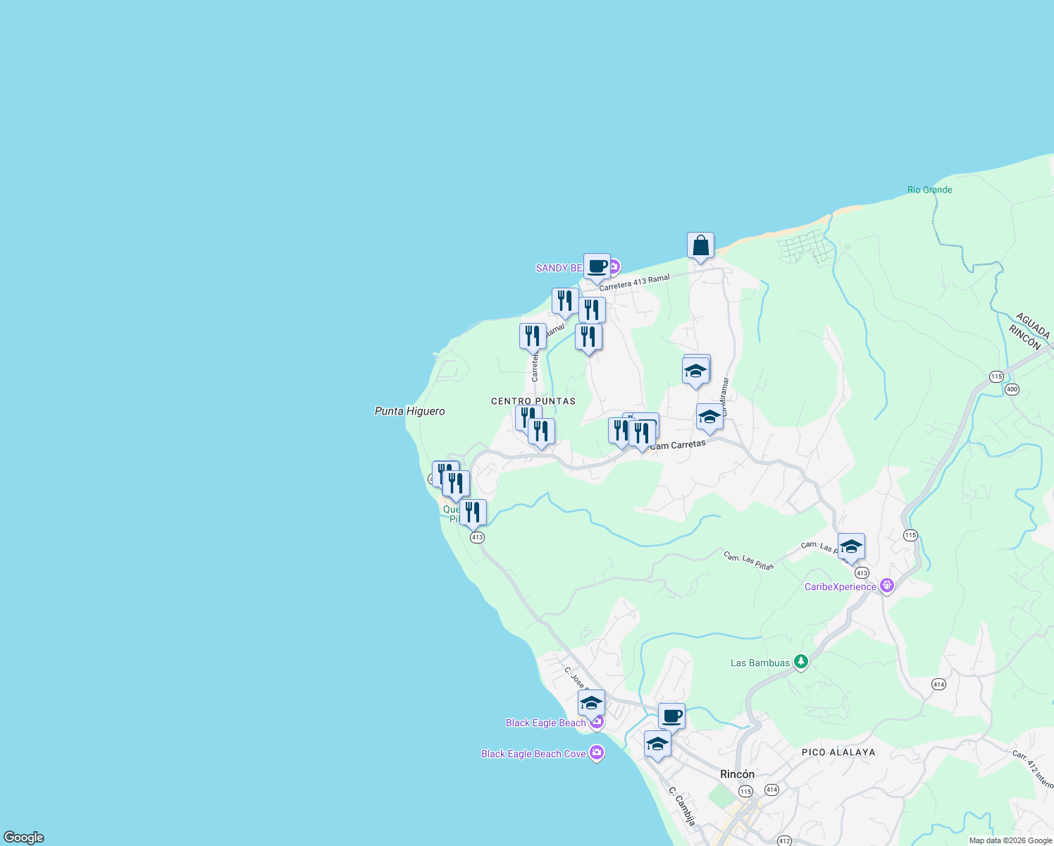 map of restaurants, bars, coffee shops, grocery stores, and more near Carretera 413 Ramal in Aguada
