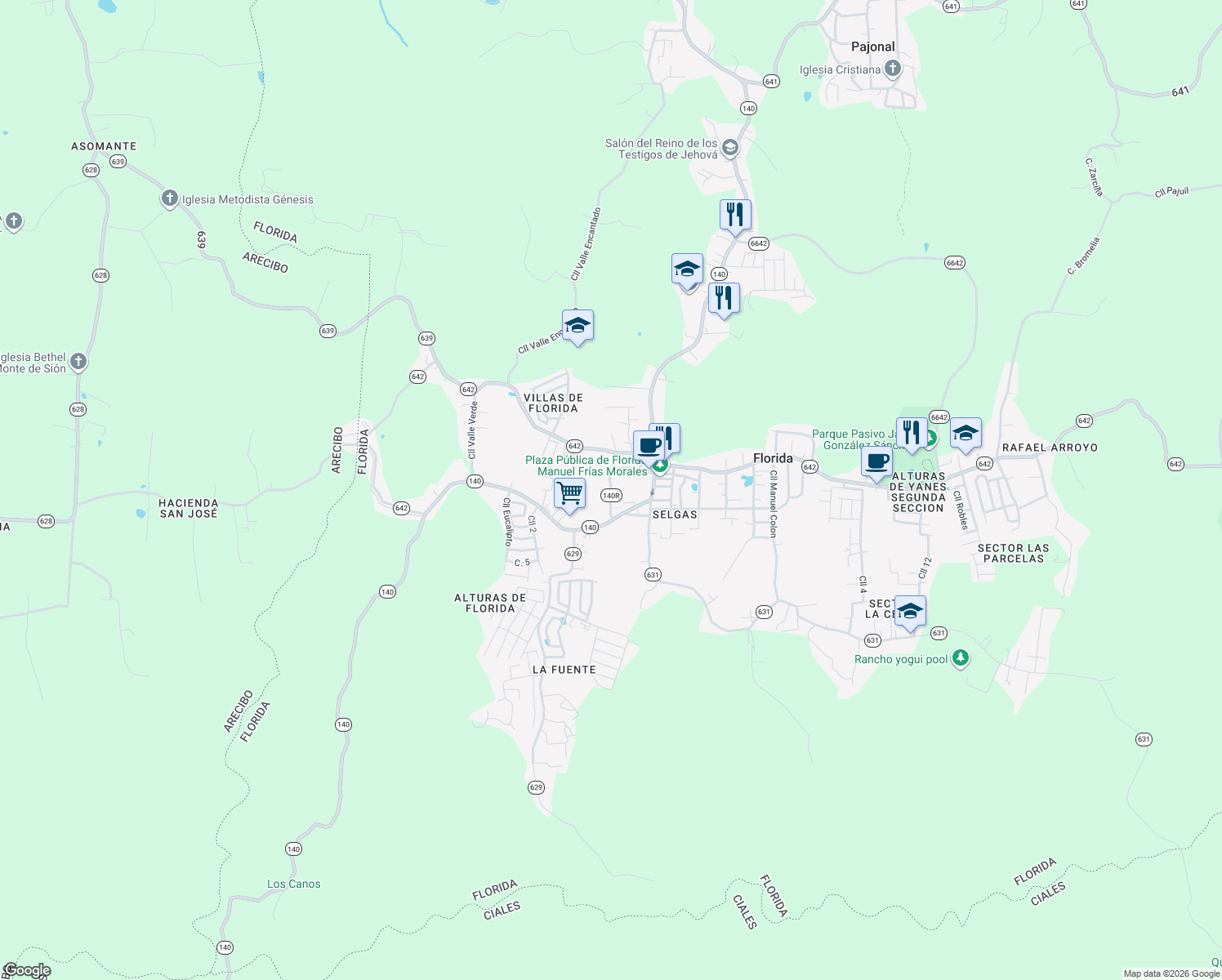 map of restaurants, bars, coffee shops, grocery stores, and more near Puerto Rico 140R in Florida
