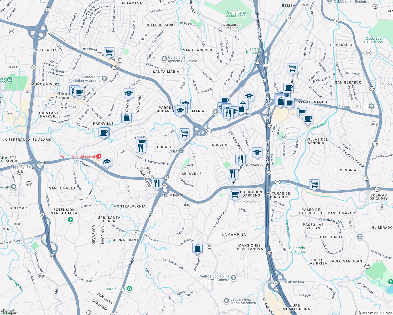map of restaurants, bars, coffee shops, grocery stores, and more near 10-12 Calle A in San Juan