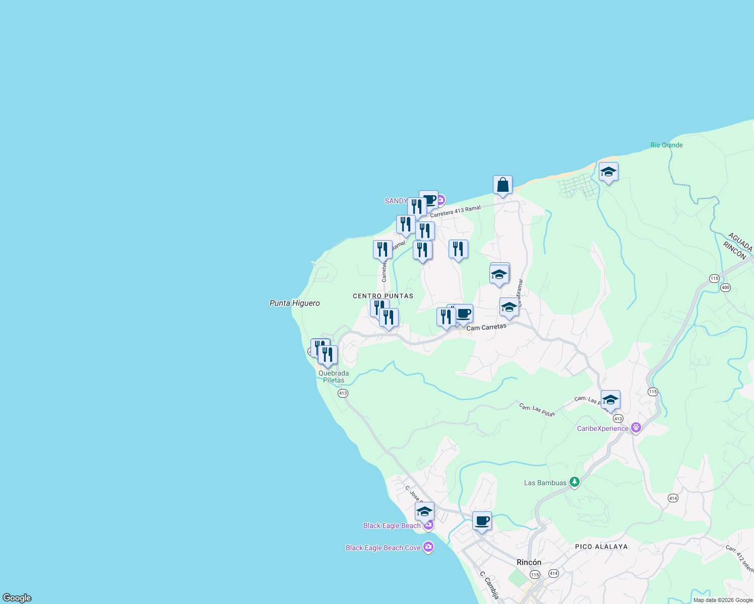 map of restaurants, bars, coffee shops, grocery stores, and more near Carretera 413 Ramal in Aguada