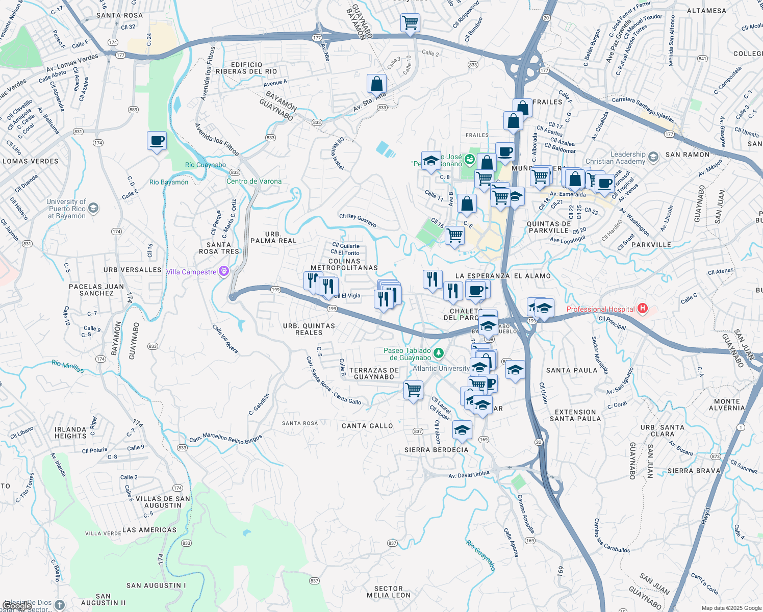 map of restaurants, bars, coffee shops, grocery stores, and more near in Guaynabo
